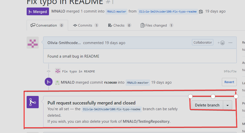 Eliminare un branch dopo il merge della PULL Request. 3
