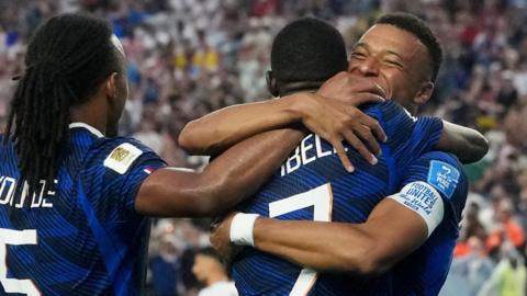 Dembele and Mbappe celebrate
