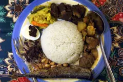 Nasi Lemak at Singapore and Malaysian Restaurant in Rosemead. (Photo by Gina Ferazzi/Los Angeles Times via Getty Images)
