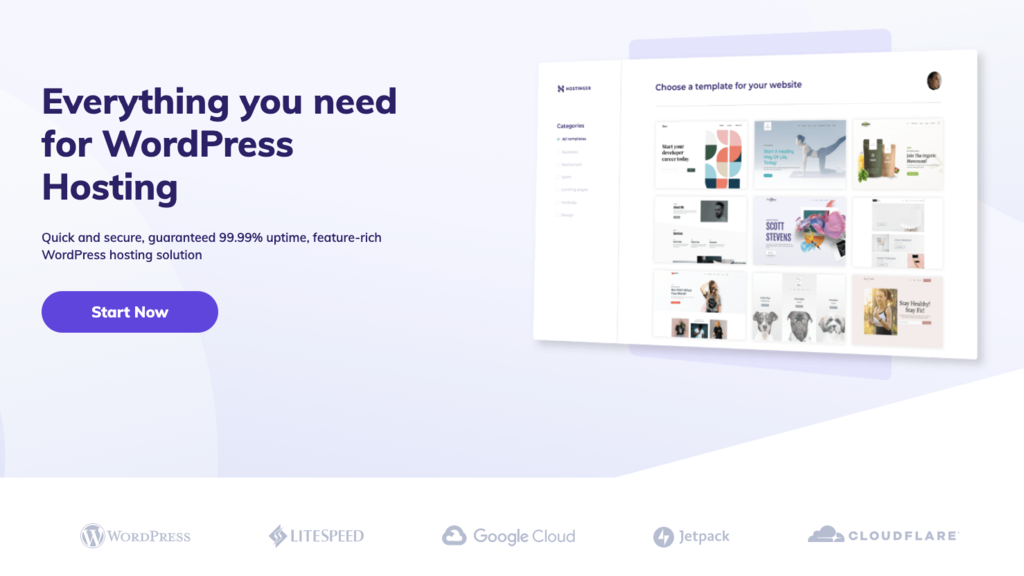Hostinger's WordPress hosting landingpage