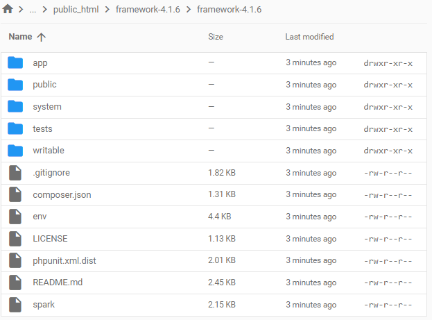 A File Manager page showcasing Codeigniter installation files