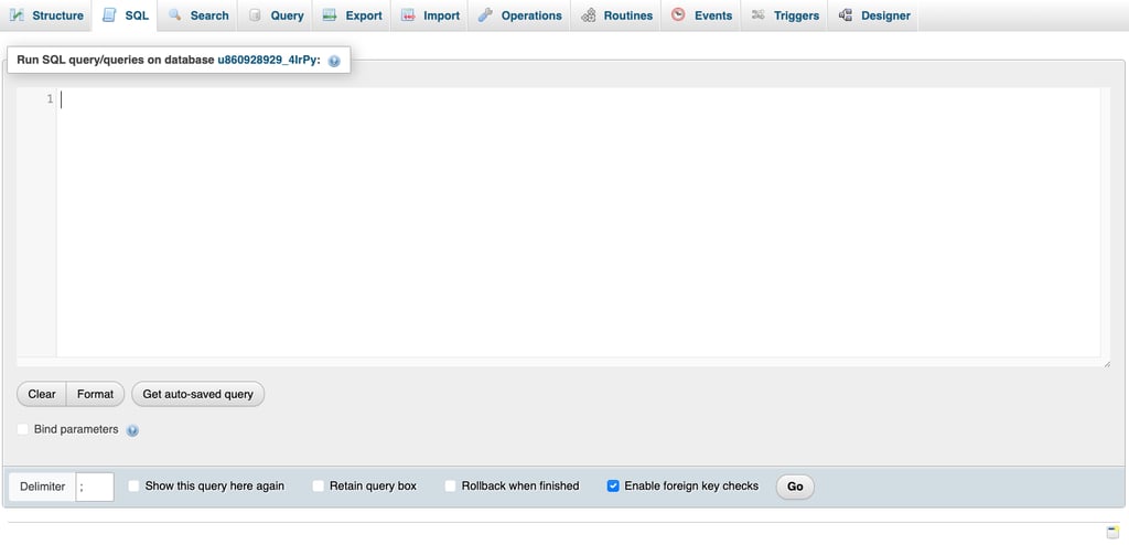 The SQL tab in phpMyAdmin