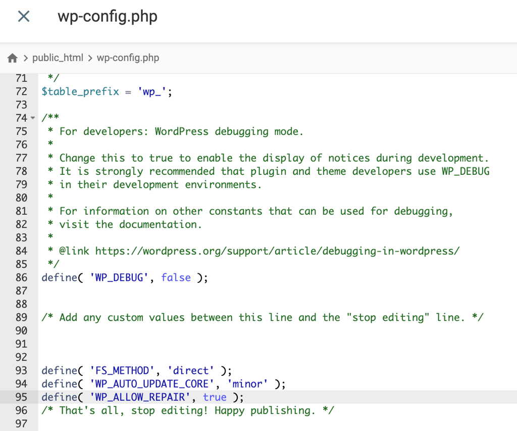 Modifying the wp-config.php file by placing a new command line
