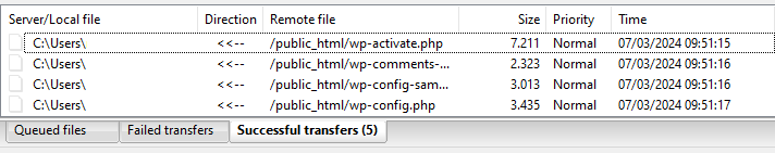 FileZilla's bottom panel