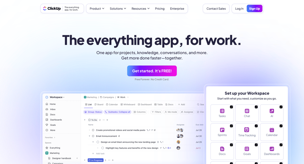clickup homepage