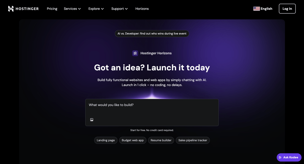 hostinger horizons landing page