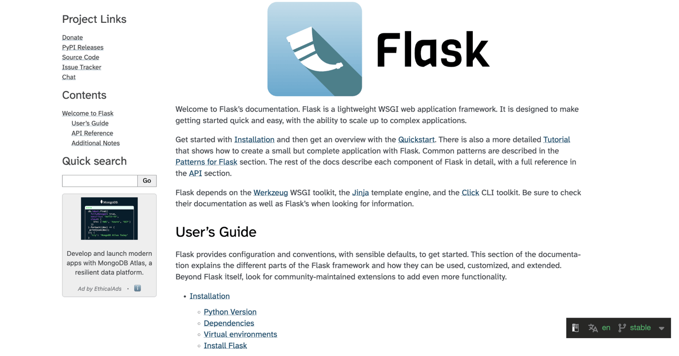 Flask landing page