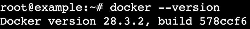 L'output del terminale mostra la versione di Docker installata