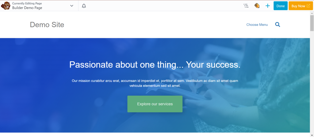 Beaver Builder Seiteneditor-Oberfläche