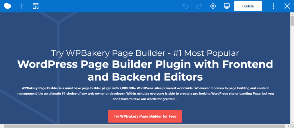 WPBakery Benutzeroberfläche des Frontend-Seiteneditors