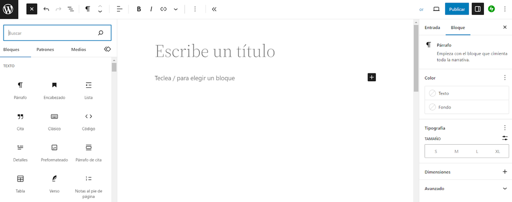 Editor Gutenberg de WordPress