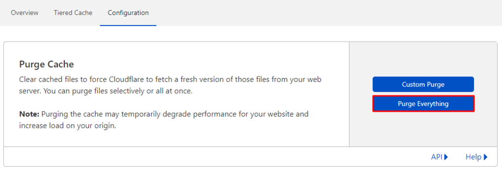 Opción para purgar todo el caché de Cloudflare
