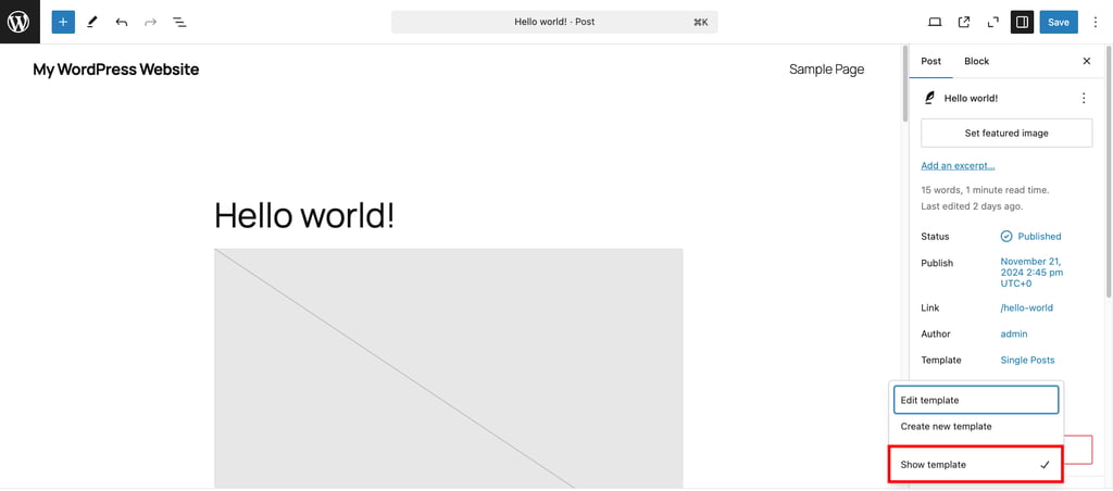 WordPressの投稿エディタにテンプレートを表示