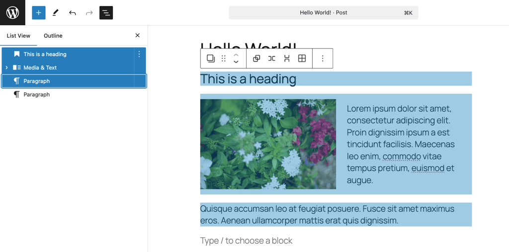 Selecting blocks for a pattern in Gutenberg