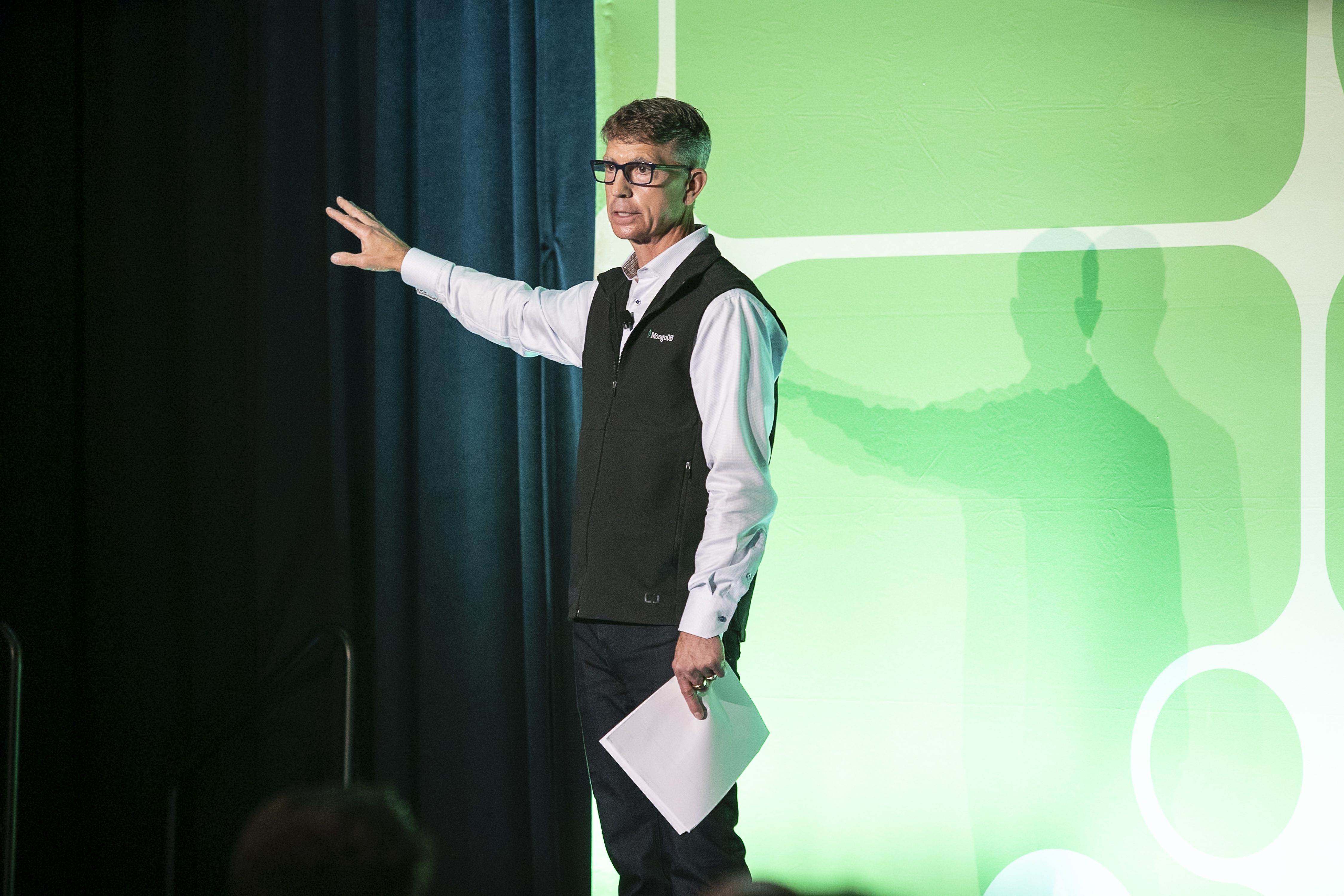MongoDB Chief Financial Officer Mike Berry giving a speech