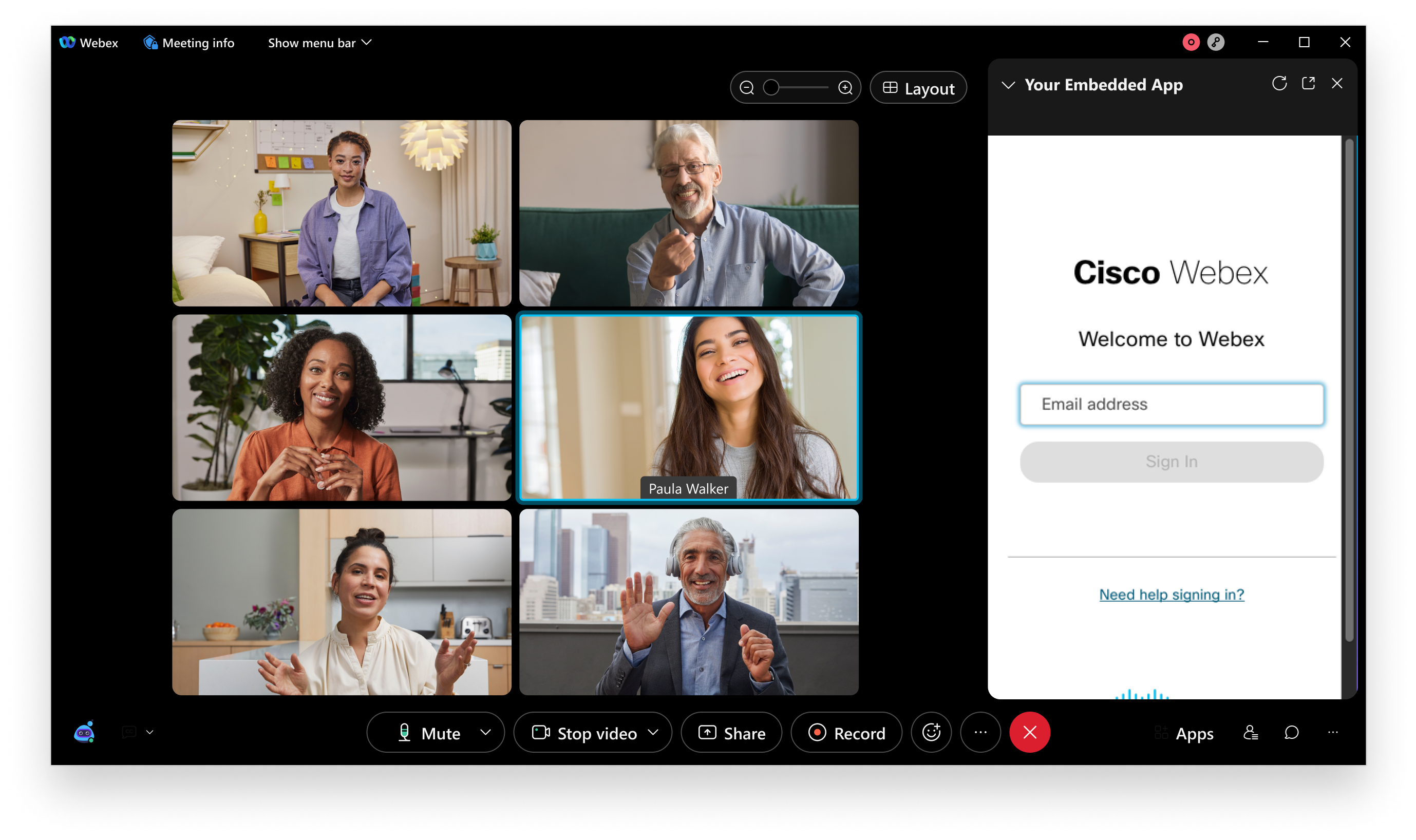Webex login screen