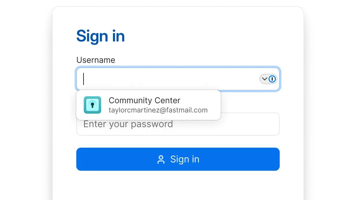 Sign-in form with a suggested saved login shown for autofill.