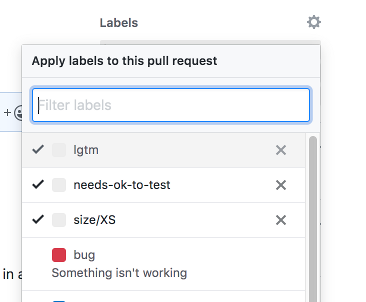 図14 「/ok-to-test」とコメントすると本来自動的に「needs-ok-to-test」ラベルが削除されるはずだが、動作しなかったため手作業でラベルを削除する