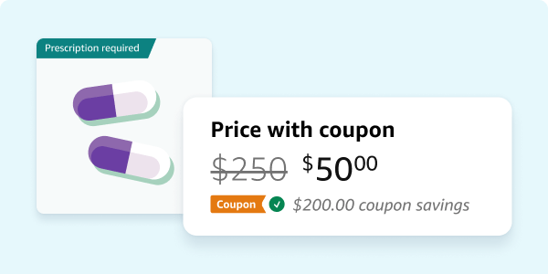 Coupon savings Amazon price card showing $200 coupon savings on a branded medication