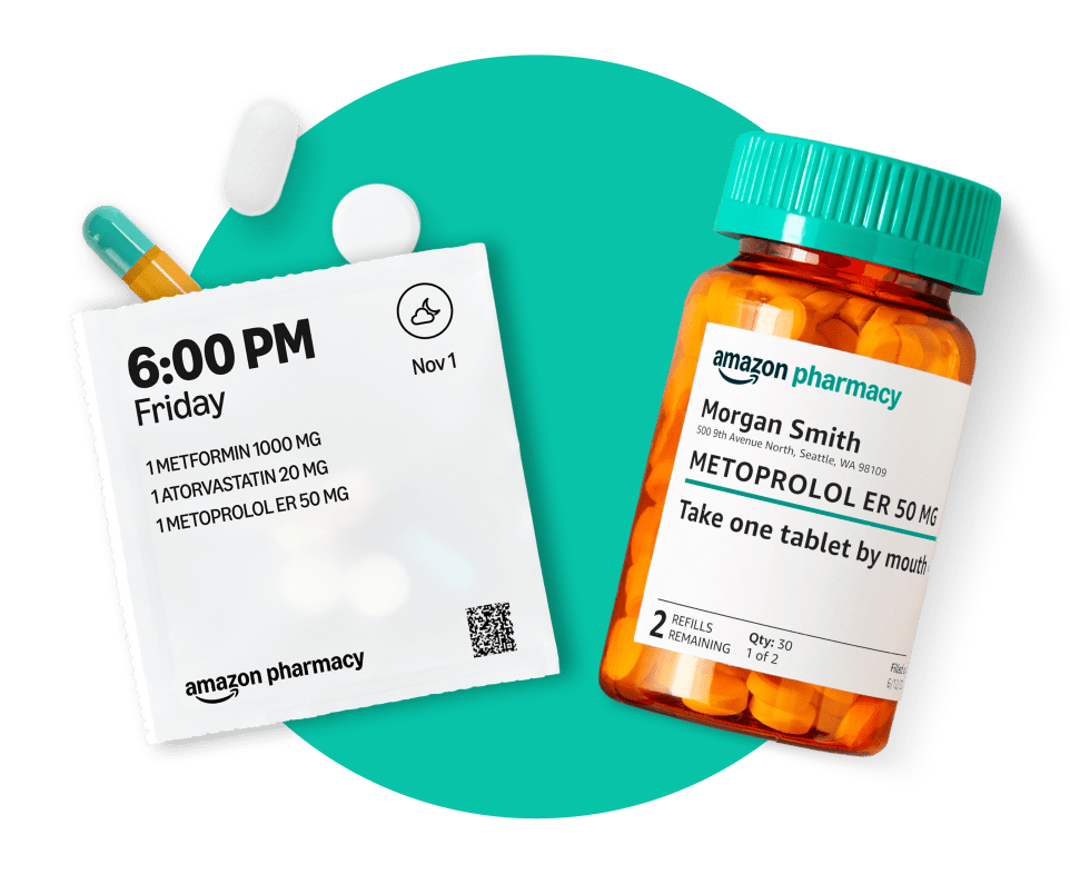 PillPack medication packet and prescription bottle PillPack medication packet with pills and a prescription bottle