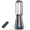 AIYATO Bladeless Tower Fan for Bedroom - 22 Inch Standing Fan, Cooling Fan with Remote, 8 Speeds, LED Display, 1-9H Timer, Low Noise, 80° Oscillating Tower Fans for Home, Office, Gunmetal