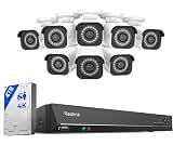 REOLINK 4K Security Camera System, RLK16-800B8 8pcs H.265 PoE Wired with Person Vehicle Detection, 8MP/4K 16CH NVR with 4TB HDD for 24-7 Recording