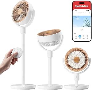 SwitchBot Smart Pedestal Fan, Rechargeable Oscillating Standing Fan for Bedroom, Corded & Cordless, Adjustable Height Floor & Desk Fan, 22dB, Remote & App, Works with Alexa,Google Home,HomeKit,Matter