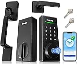 Philips Touchscreen WiFi Smart Lock with Handle Set, Built-in WiFi, Remote Control & Voice Control, Fingerprint Keyless Entry Door Lock, Smart Locks for Front Door Deadbolt, Auto-Lock, Matte Black