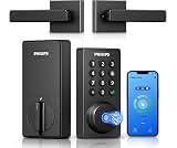 Philips WiFi Keypad Door Lock with Handle, Built-in WiFi, APP Remote Control, Voice & Fingerprint Unlock, Smart Locks for Front Door with Auto Lock, Digital Front Door Lock Set, Keyless Entry Deadbolt