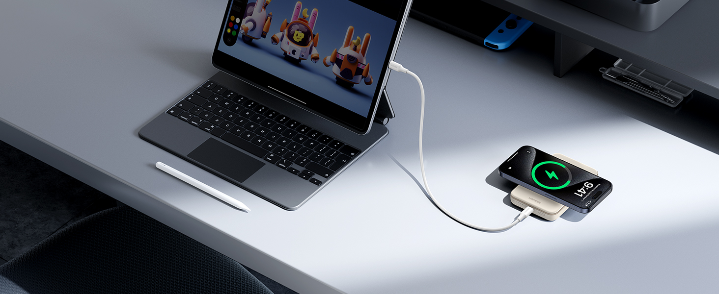 UGREEN Wireless Magnetic Power Bank 10000mAh, Charge two devices simultaneously