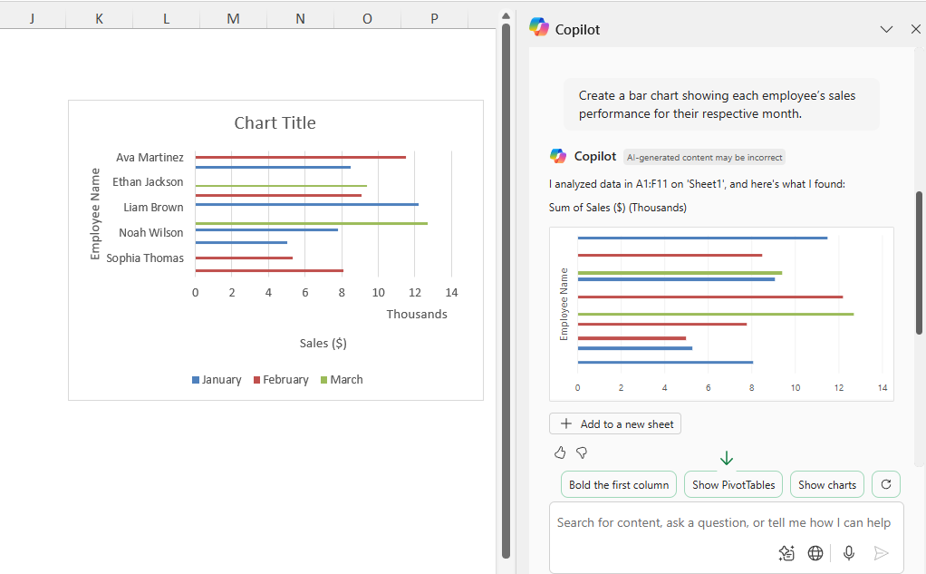 Visualizing the data with Copilot in Excel