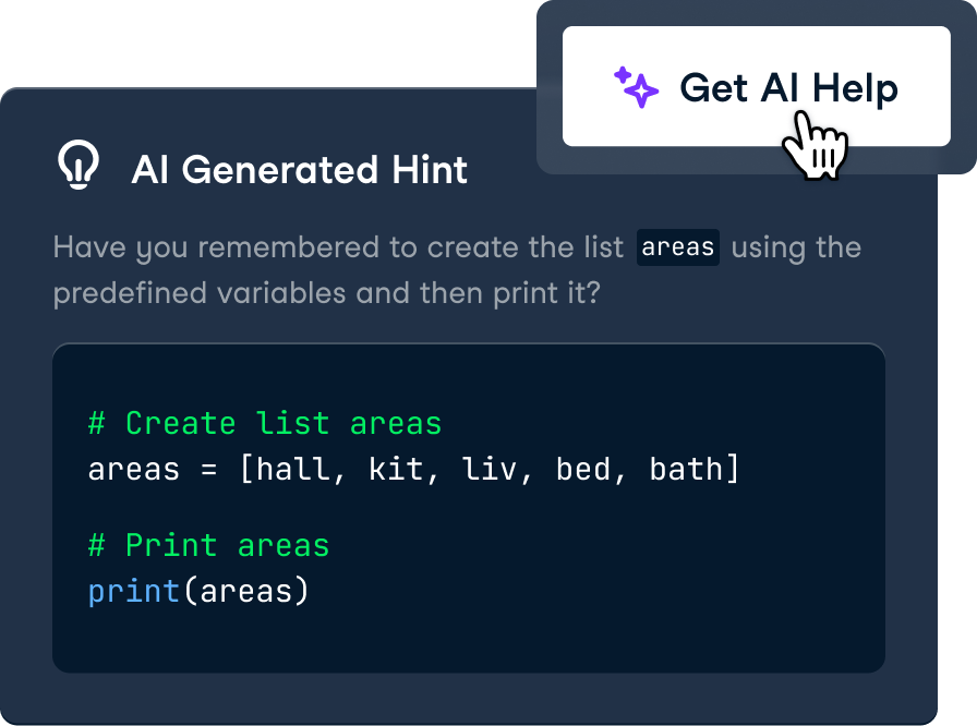 Screenshot of AI hint