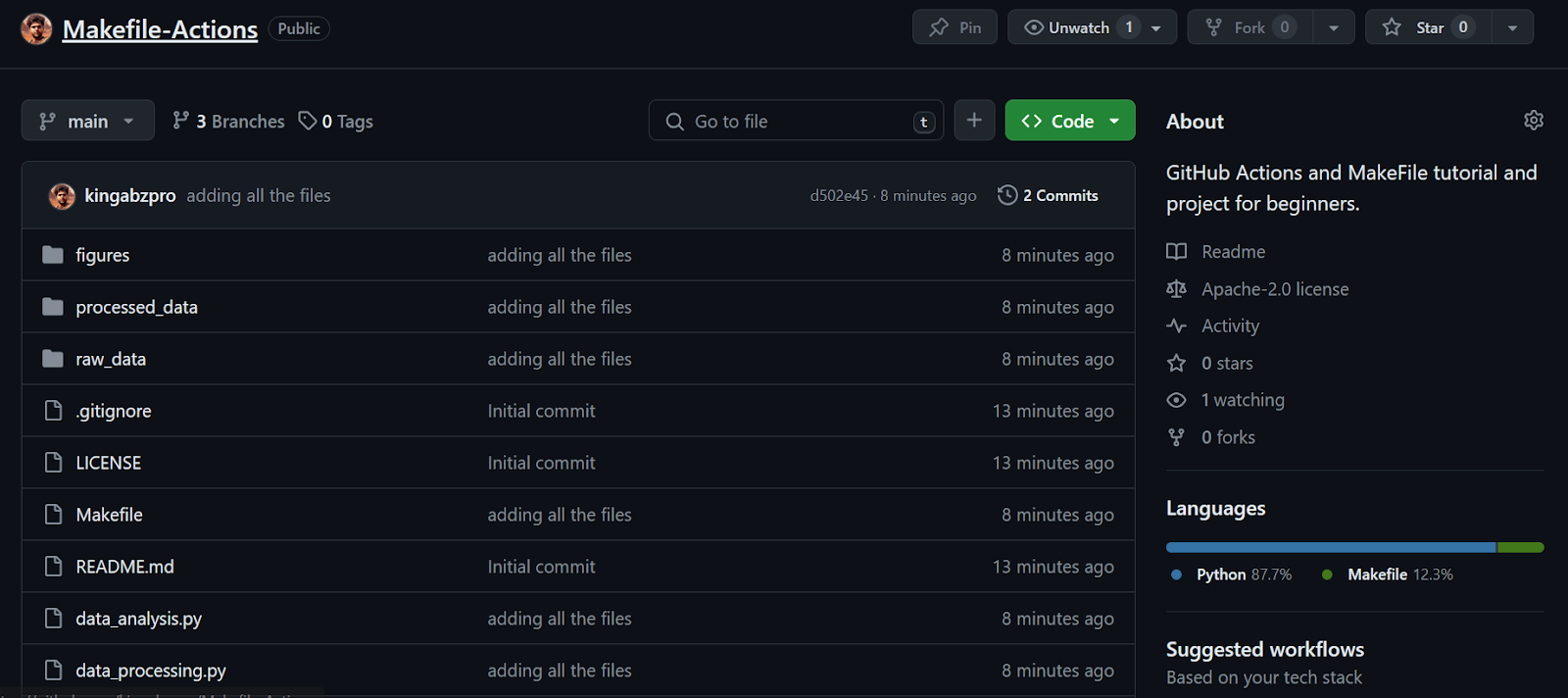 Pushing the files to remote repository