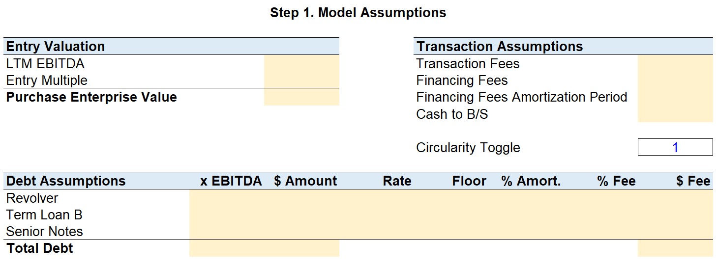 LBO Model Assumptions Blank