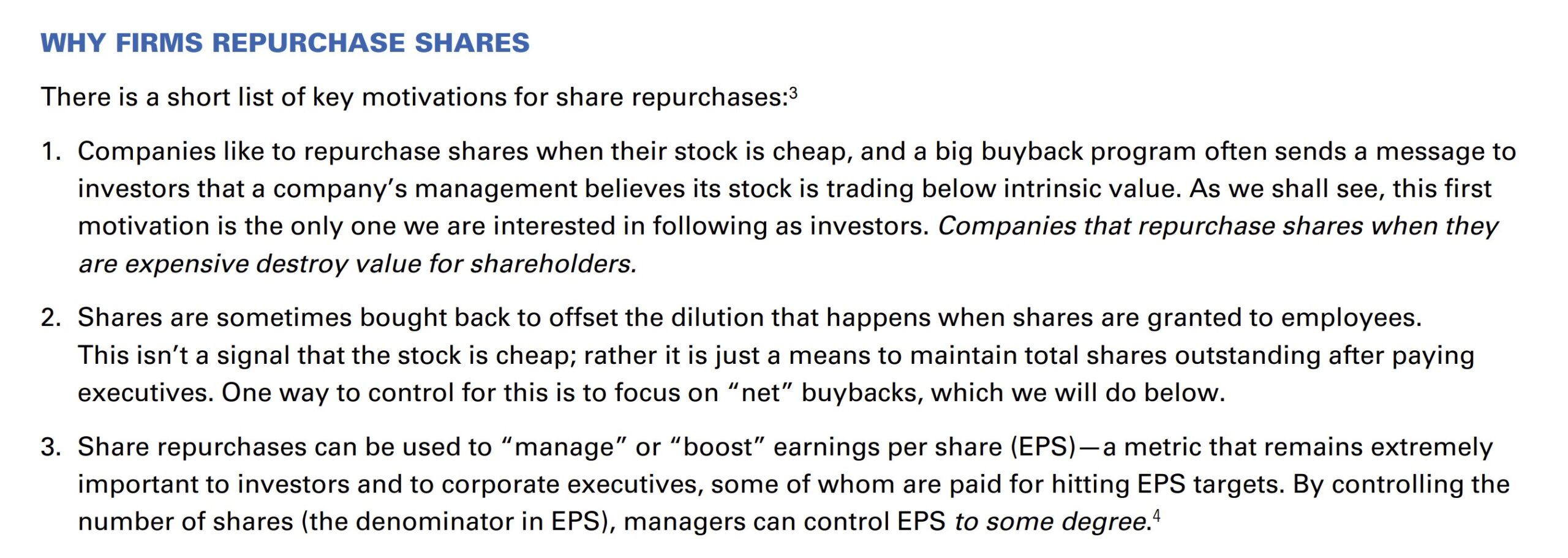 Why Firms Repurchase Shares