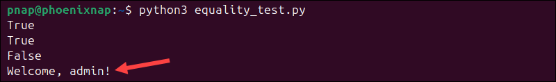 Testing equality and inequality in Python using Boolean comparison operators.