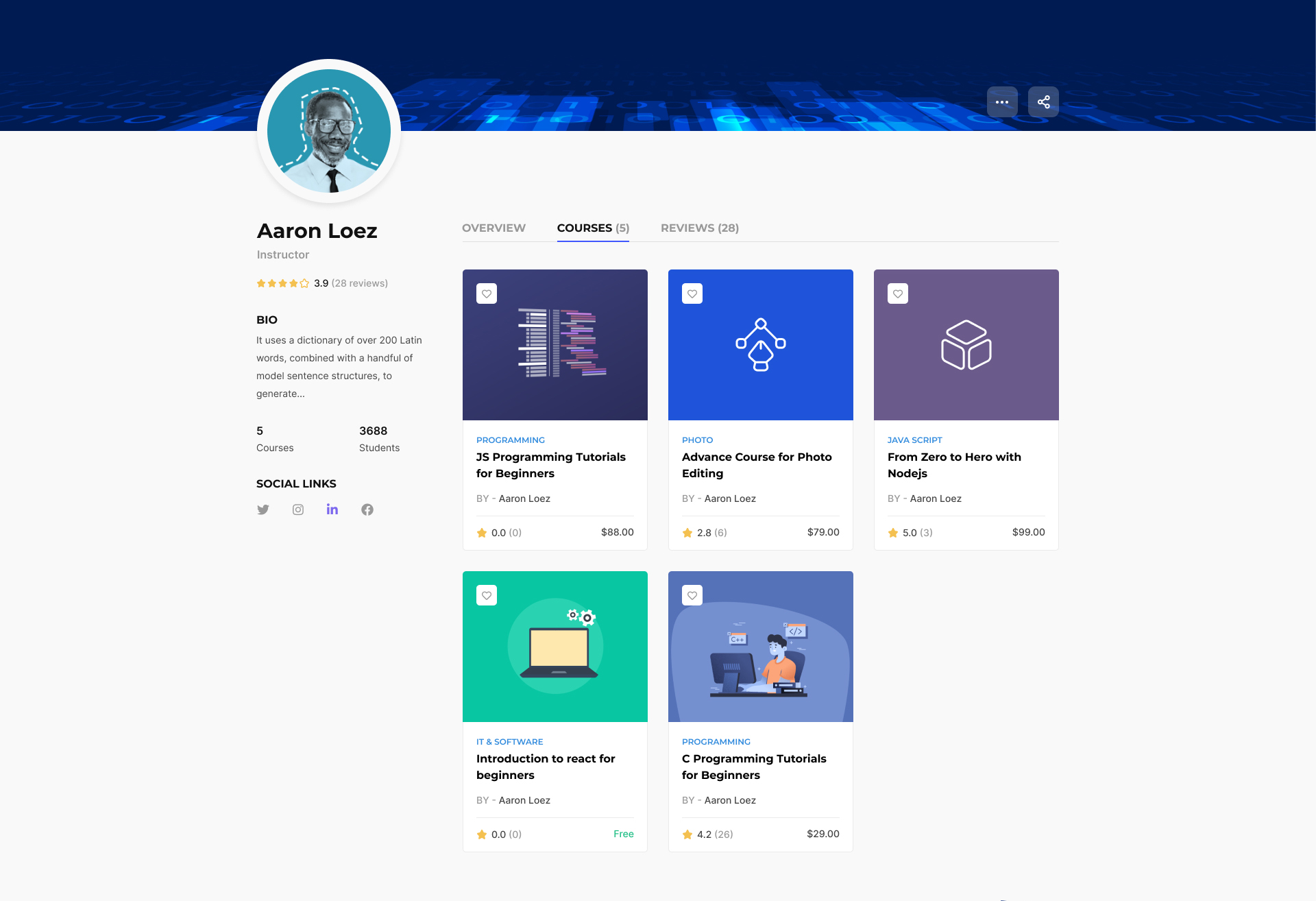 Instructor Public Profile Page