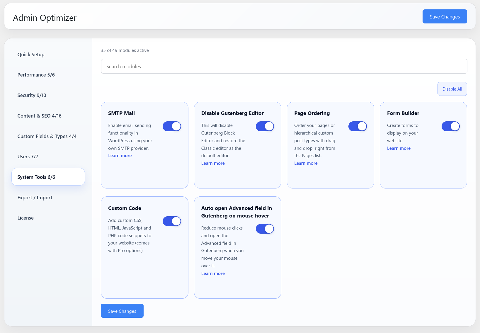 System Tools Settings