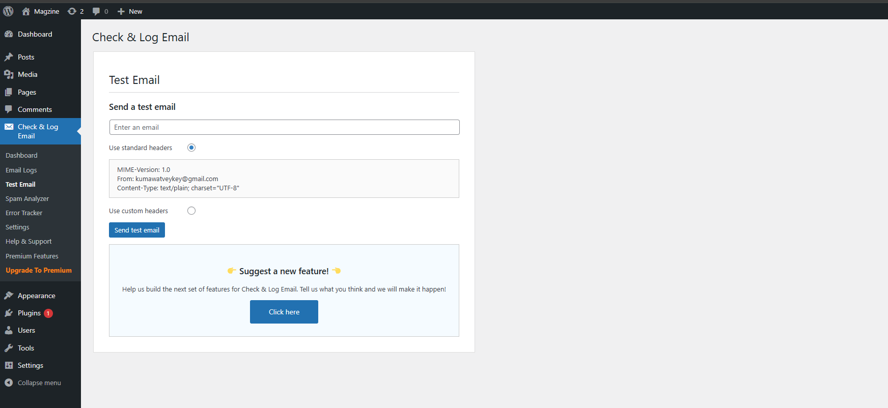 Check & Log Email - Settings