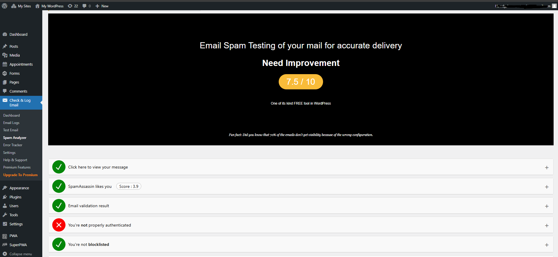 Check & Log Email - Spam Analyzer