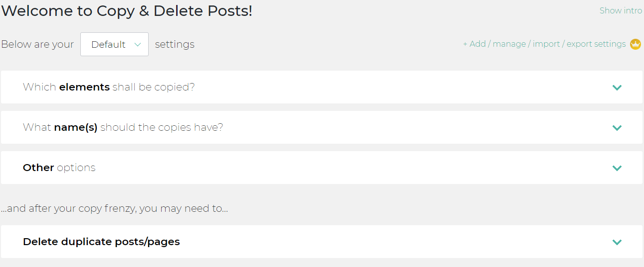 Plugin settings page