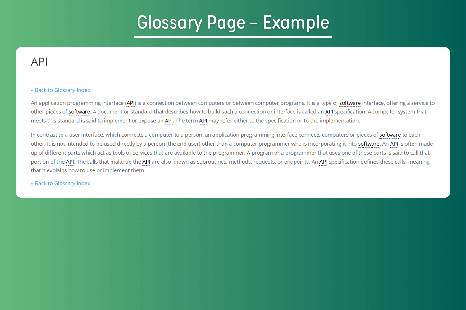 Glossary Term Page - Front-end example showing glossary term page