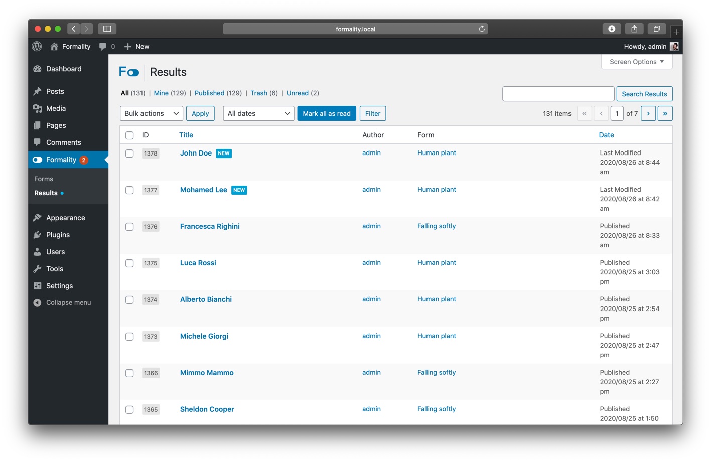 Admin - Results archive