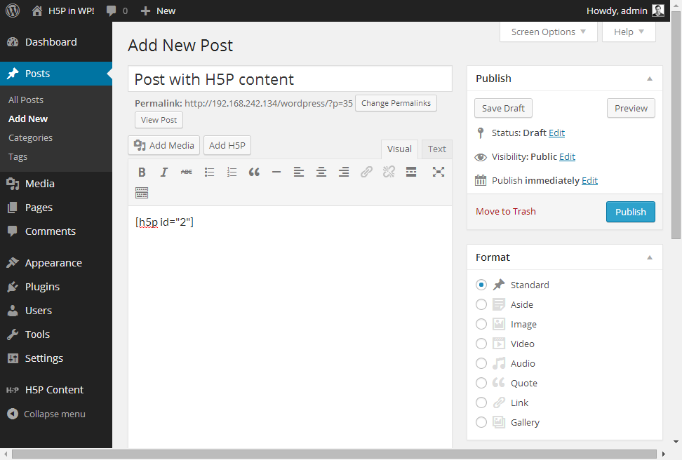 Interactive H5P content added to a post