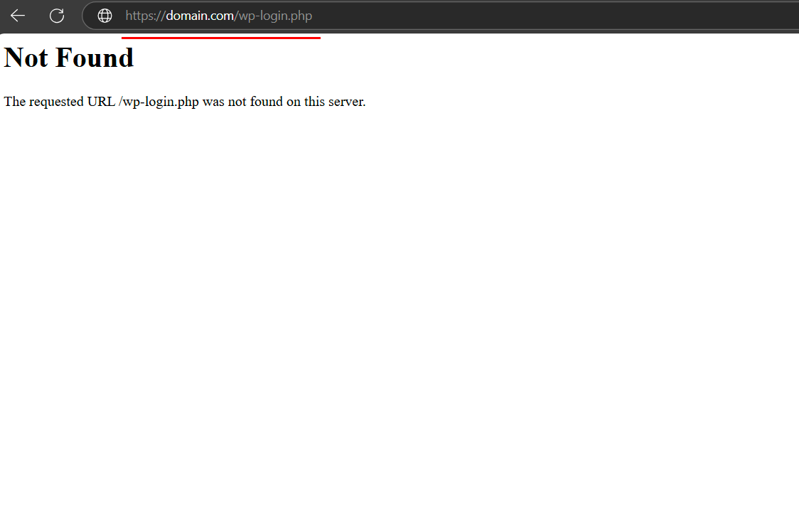 Attack Blocked: Default wp-login.php now returns a 404 error to confuse hacker bots.