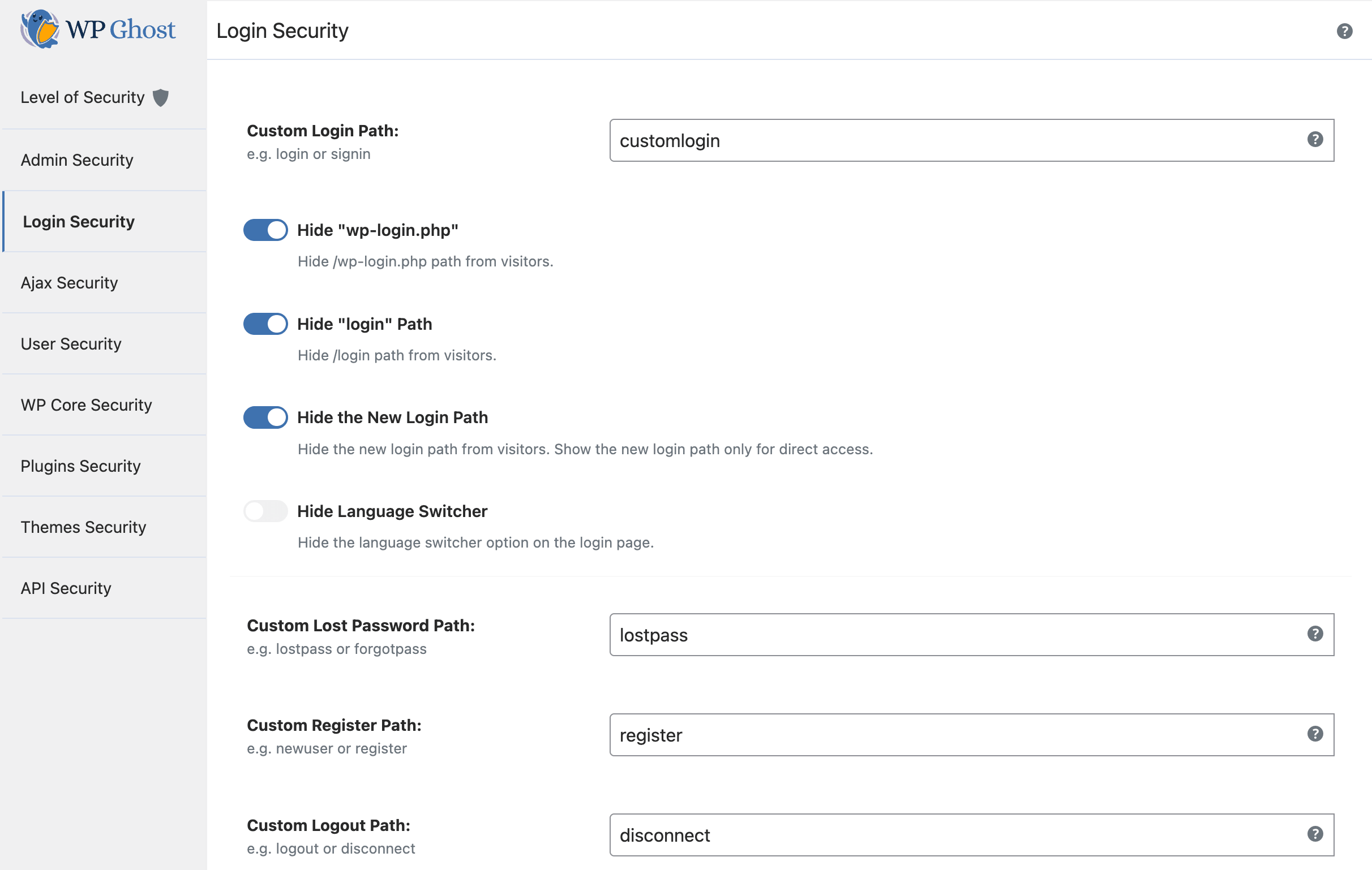Paths Security: Customize and secure your login and registration entry points.