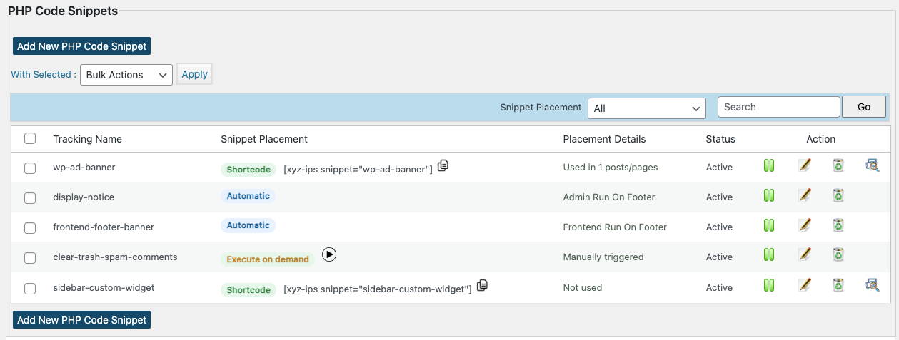 This is page where you can manage all your snippets