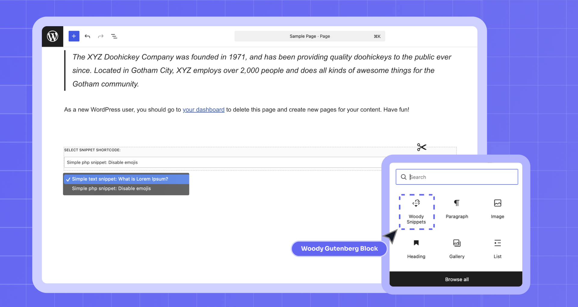 Insert snippets directly inside the editor
