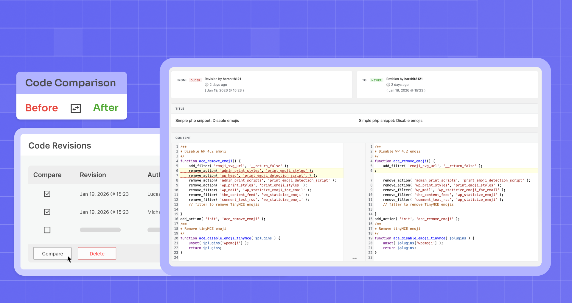 Compare changes and restore previous versions