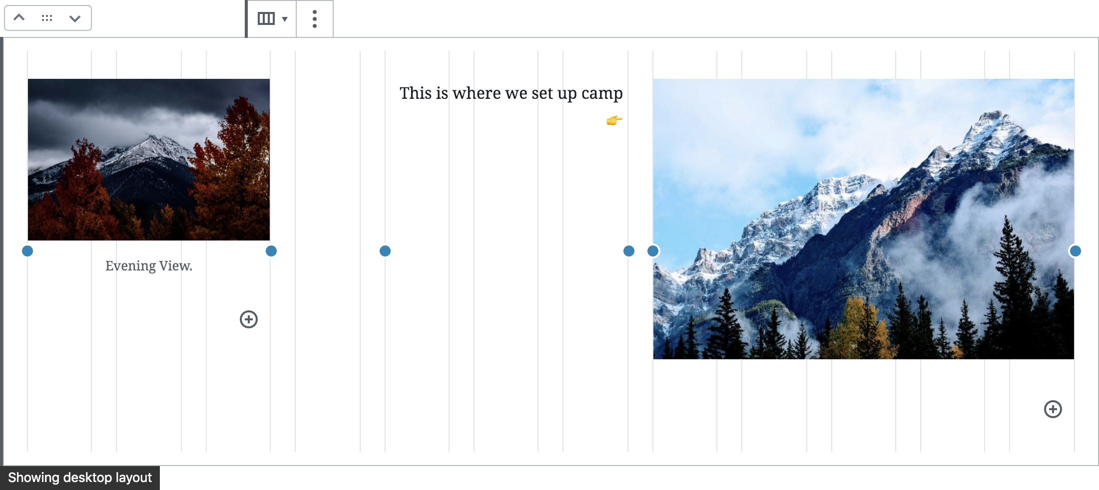 Three column grid with resize handles.